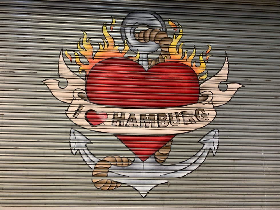 heart mural on roller shutter